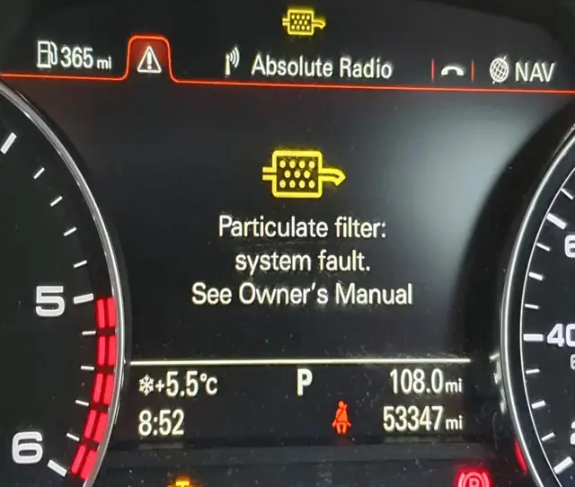 Particulate filter system fault warning